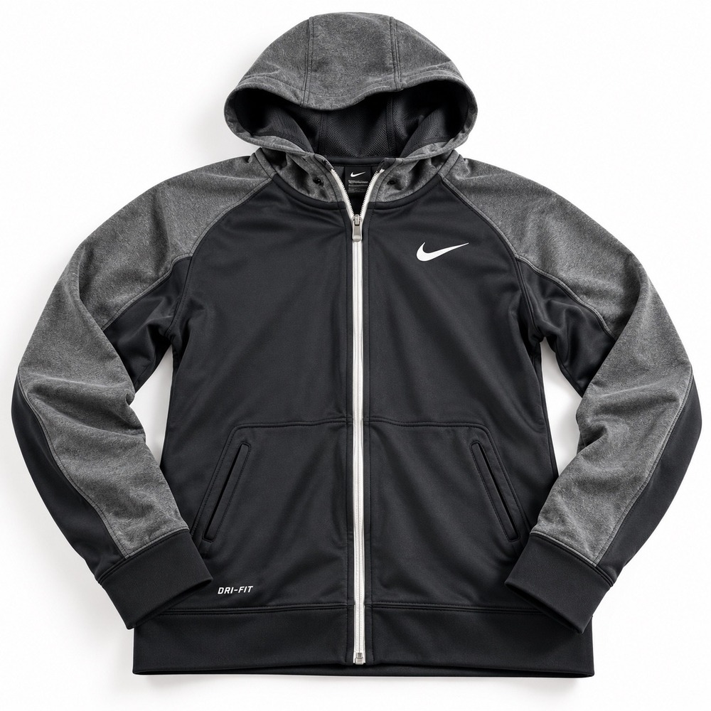 Nike Elite Therma-Fit Full Zip Hoodie Black Grey Basketball Sweatshirt Mens L